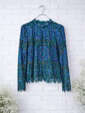 The Korner Multicolor Lace Long Sleeve Blouse Size S